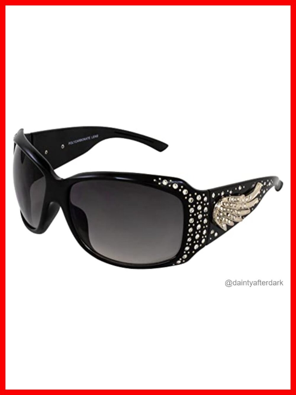 Oversized Bling Sunglasses with Rhinestones & Angel Wing Temple Detail